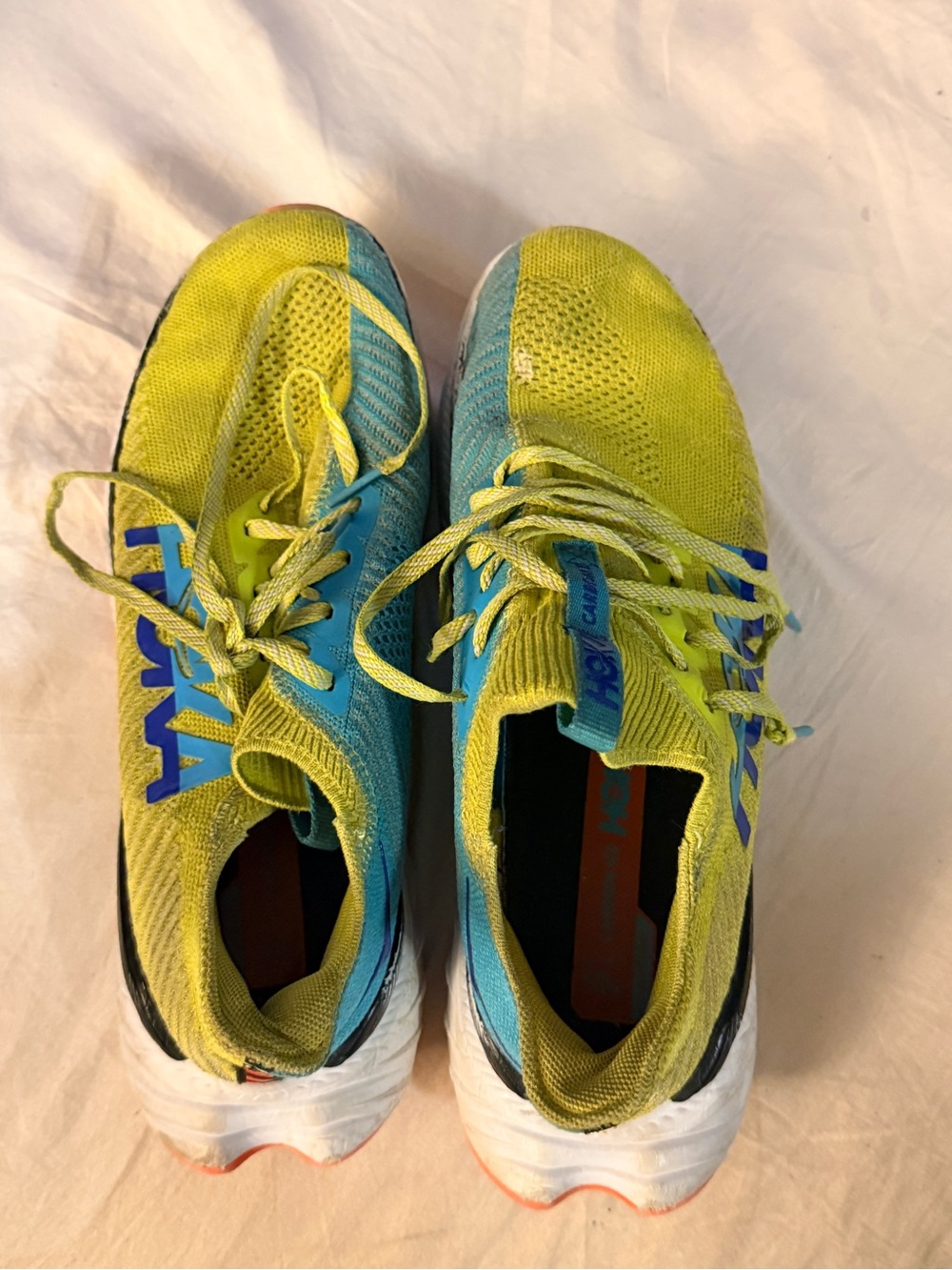 Hoka Running Shoes in Yellow and Teal